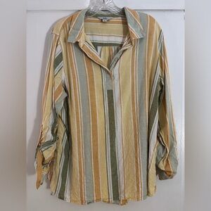 croft & barrow Yellow, Olive & Cream Striped Button-Front Tunic